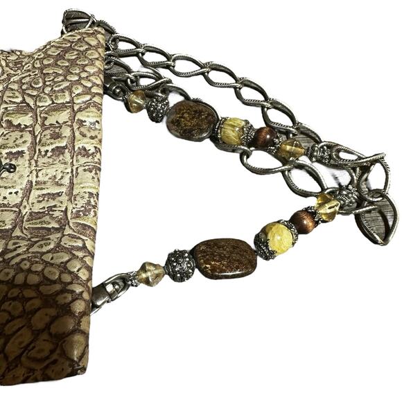 Maya Evangelista Handmade Alligator Leather Bag with Stone & Chain Detail - Picture 3 of 13